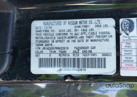 2019 Nissan 370Z z USA, uszkodzony, nr VIN JN1AZ4EH7KM422619
